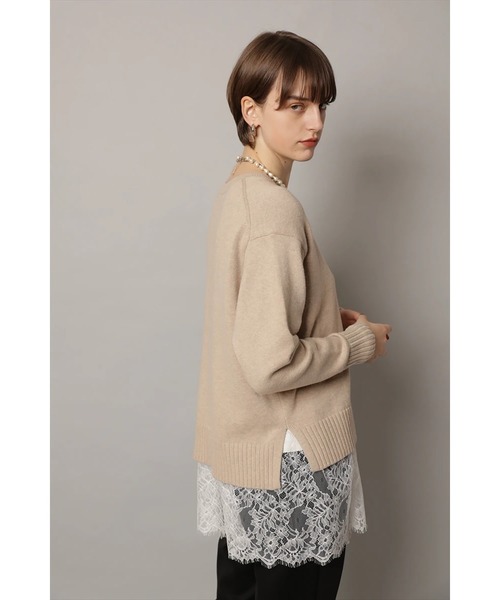 CADUNE（カデュネ）の「レースキャミ付きスプリングカラー綿カシプルオーバー（ニット/セーター・レディース・ミント/ベージュ/ピンク/ホワイト/ネイビー・38）」の13枚目の写真