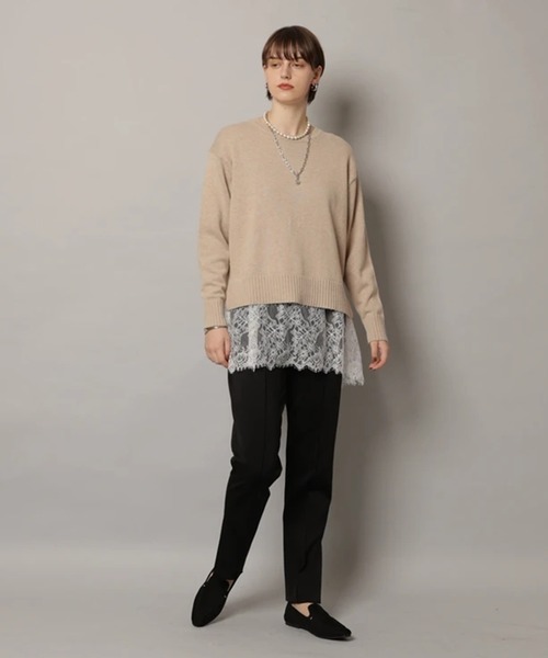 CADUNE（カデュネ）の「レースキャミ付きスプリングカラー綿カシプルオーバー（ニット/セーター・レディース・ミント/ベージュ/ピンク/ホワイト/ネイビー・38）」の14枚目の写真