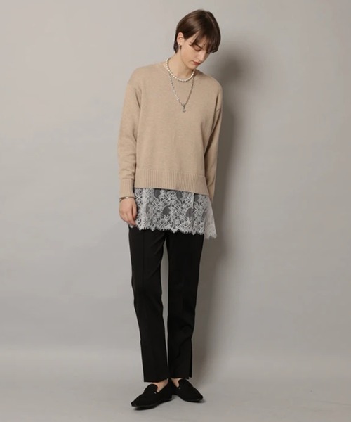 CADUNE（カデュネ）の「レースキャミ付きスプリングカラー綿カシプルオーバー（ニット/セーター・レディース・ミント/ベージュ/ピンク/ホワイト/ネイビー・38）」の15枚目の写真