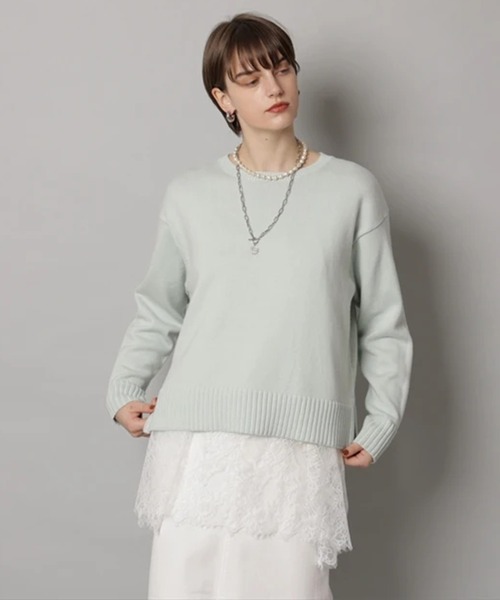 CADUNE（カデュネ）の「レースキャミ付きスプリングカラー綿カシプルオーバー（ニット/セーター・レディース・ミント/ベージュ/ピンク/ホワイト/ネイビー・38）」の16枚目の写真