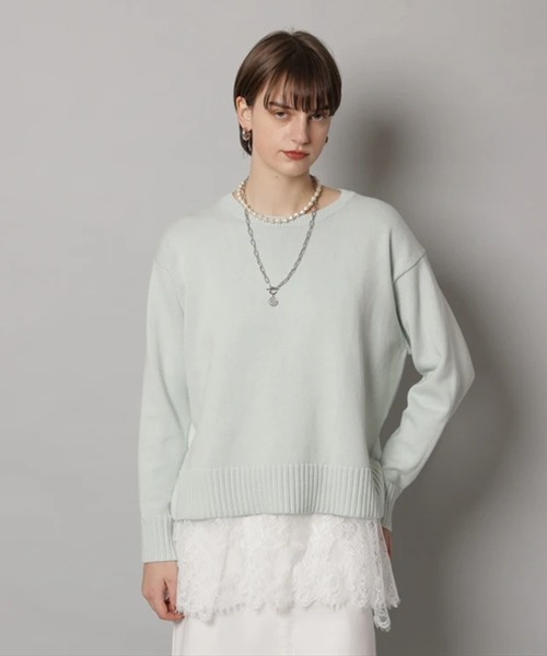 CADUNE（カデュネ）の「レースキャミ付きスプリングカラー綿カシプルオーバー（ニット/セーター・レディース・ミント/ベージュ/ピンク/ホワイト/ネイビー・38）」の17枚目の写真