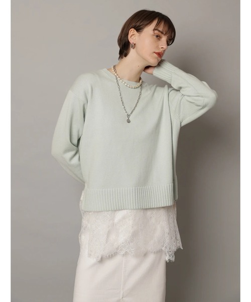 CADUNE（カデュネ）の「レースキャミ付きスプリングカラー綿カシプルオーバー（ニット/セーター・レディース・ミント/ベージュ/ピンク/ホワイト/ネイビー・38）」の20枚目の写真