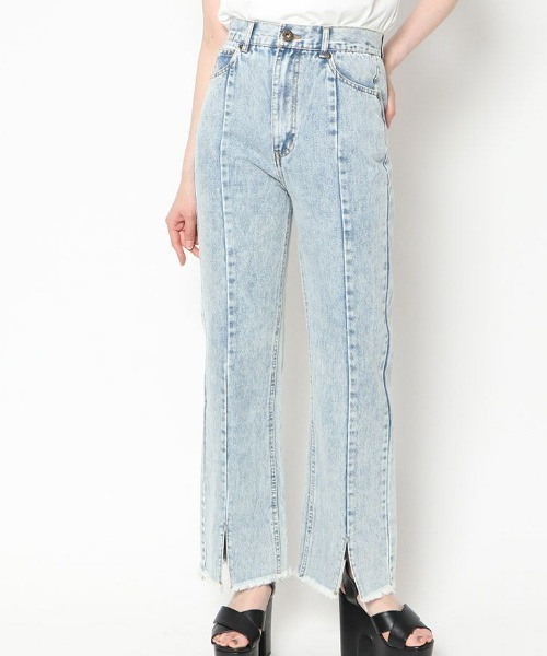 GORGE(ゴージ)の「《バックレースアップ×前スリット》レディース 綿100% デニムストレートパンツ ハイウエスト 春夏秋(デニムパンツ・レディース・ブルー/アイボリー/ブラック/ベージュ/ブルー系・L/S/M)」の5枚目の写真