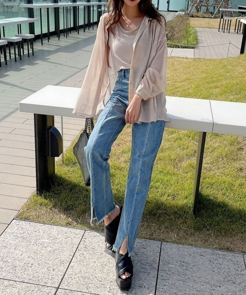 GORGE(ゴージ)の「《バックレースアップ×前スリット》レディース 綿100% デニムストレートパンツ ハイウエスト 春夏秋(デニムパンツ・レディース・ブルー/アイボリー/ブラック/ベージュ/ブルー系・L/S/M)」の6枚目の写真