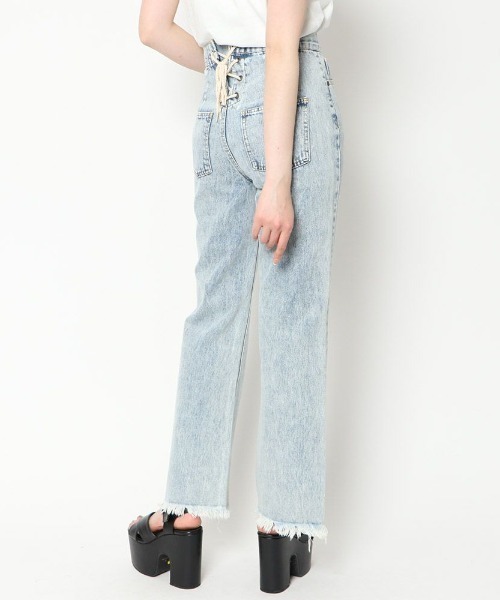 GORGE(ゴージ)の「《バックレースアップ×前スリット》レディース 綿100% デニムストレートパンツ ハイウエスト 春夏秋(デニムパンツ・レディース・ブルー/アイボリー/ブラック/ベージュ/ブルー系・L/S/M)」の7枚目の写真