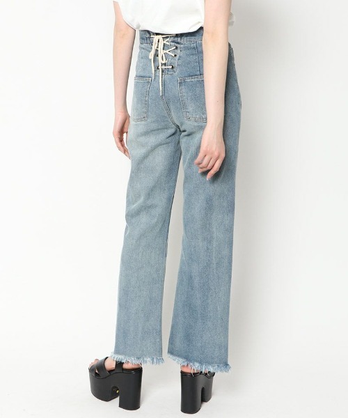 GORGE(ゴージ)の「《バックレースアップ×前スリット》レディース 綿100% デニムストレートパンツ ハイウエスト 春夏秋(デニムパンツ・レディース・ブルー/アイボリー/ブラック/ベージュ/ブルー系・L/S/M)」の9枚目の写真