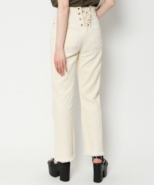 GORGE(ゴージ)の「《バックレースアップ×前スリット》レディース 綿100% デニムストレートパンツ ハイウエスト 春夏秋(デニムパンツ・レディース・ブルー/アイボリー/ブラック/ベージュ/ブルー系・L/S/M)」の11枚目の写真