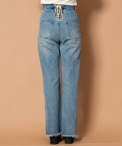 GORGE(ゴージ)の「《バックレースアップ×前スリット》レディース 綿100% デニムストレートパンツ ハイウエスト 春夏秋(デニムパンツ・レディース・ブルー/アイボリー/ブラック/ベージュ/ブルー系・L/S/M)」の14枚目の写真
