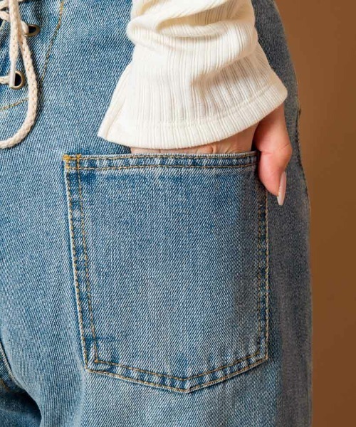 GORGE(ゴージ)の「《バックレースアップ×前スリット》レディース 綿100% デニムストレートパンツ ハイウエスト 春夏秋(デニムパンツ・レディース・ブルー/アイボリー/ブラック/ベージュ/ブルー系・L/S/M)」の16枚目の写真