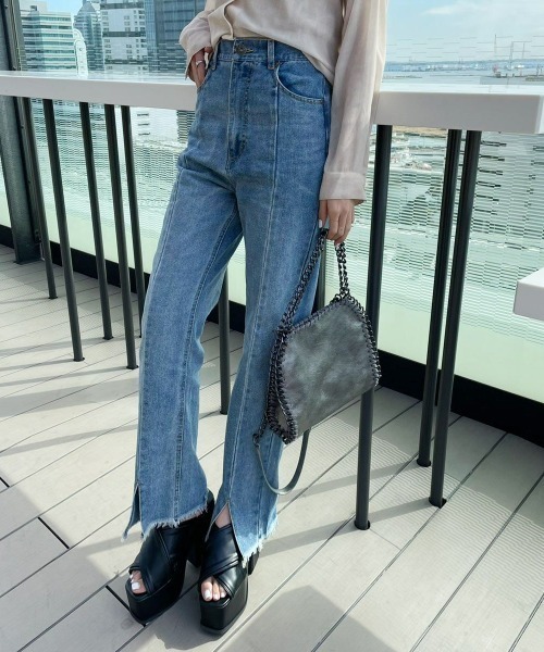 GORGE(ゴージ)の「《バックレースアップ×前スリット》レディース 綿100% デニムストレートパンツ ハイウエスト 春夏秋(デニムパンツ・レディース・ブルー/アイボリー/ブラック/ベージュ/ブルー系・L/S/M)」の20枚目の写真