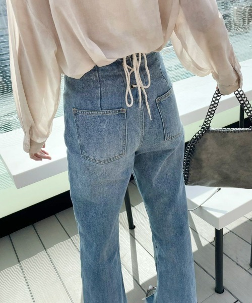 GORGE(ゴージ)の「《バックレースアップ×前スリット》レディース 綿100% デニムストレートパンツ ハイウエスト 春夏秋(デニムパンツ・レディース・ブルー/アイボリー/ブラック/ベージュ/ブルー系・L/S/M)」の22枚目の写真