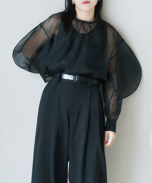 HARDY NOIR（アルディーノアール）の「オーガンジーXレースブラウス（シャツ/ブラウス・レディース・ブラック・FREE）」の2枚目の写真