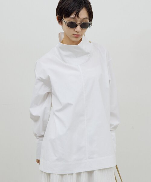 GALLARDAGALANTE(ガリャルダガランテ)の「【手洗い可】ハイネックコットンシャツ(シャツ/ブラウス・レディース・ホワイト/サックスブルー・FREE)」の2枚目の写真