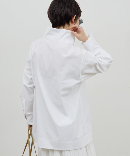 GALLARDAGALANTE(ガリャルダガランテ)の「【手洗い可】ハイネックコットンシャツ(シャツ/ブラウス・レディース・ホワイト/サックスブルー・FREE)」の6枚目の写真