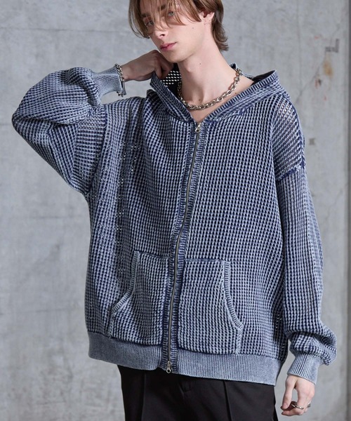SERACE（セラス）の「【SERACE】Vintage design loose mesh zip parker / ヴィンテージデザインルーズメッシュジップパーカー（パーカー・メンズ・ライトグレー/ブルー/ブラック・L/M/S）」の3枚目の写真