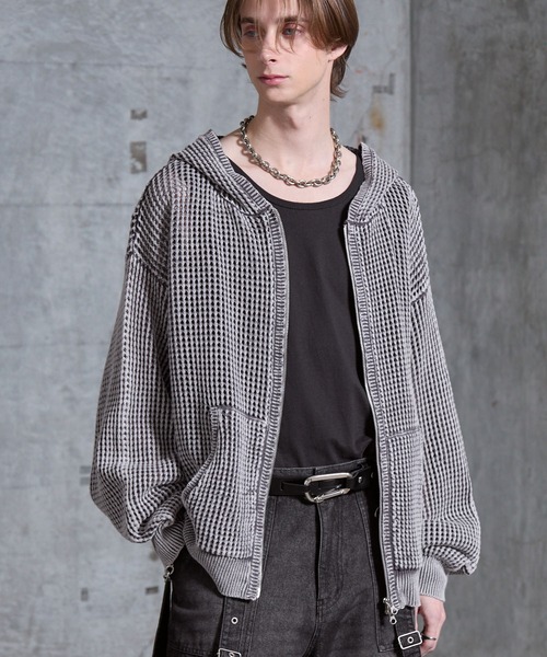 SERACE（セラス）の「【SERACE】Vintage design loose mesh zip parker / ヴィンテージデザインルーズメッシュジップパーカー（パーカー・メンズ・ライトグレー/ブルー/ブラック・L/M/S）」の2枚目の写真