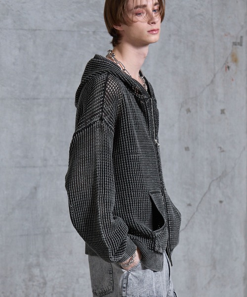 SERACE（セラス）の「【SERACE】Vintage design loose mesh zip parker / ヴィンテージデザインルーズメッシュジップパーカー（パーカー・メンズ・ライトグレー/ブルー/ブラック・L/M/S）」の4枚目の写真