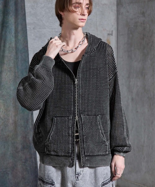 SERACE（セラス）の「【SERACE】Vintage design loose mesh zip parker / ヴィンテージデザインルーズメッシュジップパーカー（パーカー・メンズ・ライトグレー/ブルー/ブラック・L/M/S）」の5枚目の写真