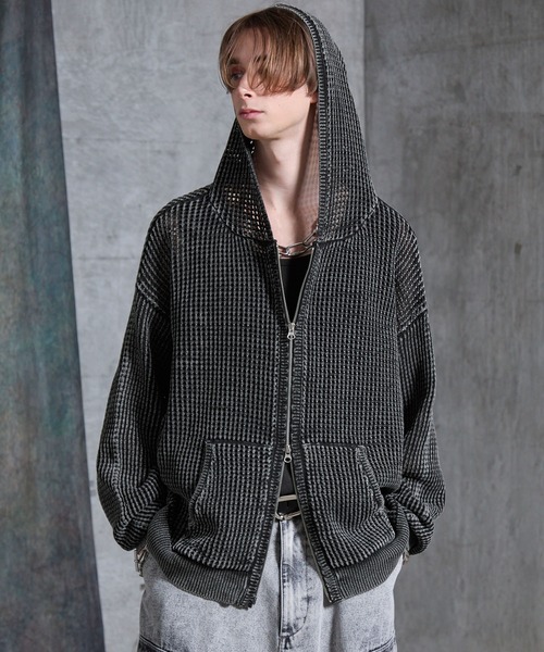 SERACE（セラス）の「【SERACE】Vintage design loose mesh zip parker / ヴィンテージデザインルーズメッシュジップパーカー（パーカー・メンズ・ライトグレー/ブルー/ブラック・L/M/S）」の6枚目の写真