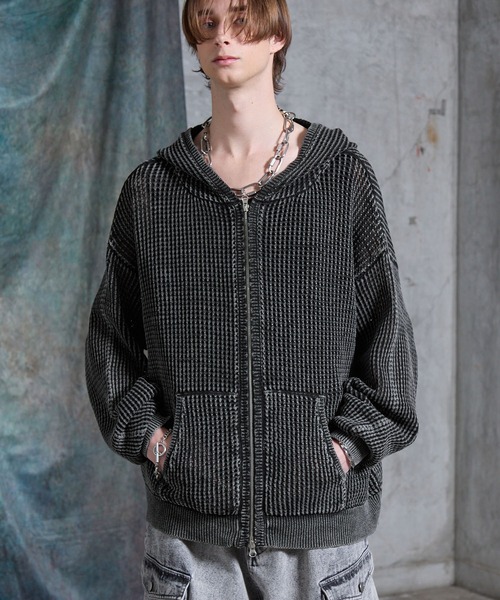 SERACE（セラス）の「【SERACE】Vintage design loose mesh zip parker / ヴィンテージデザインルーズメッシュジップパーカー（パーカー・メンズ・ライトグレー/ブルー/ブラック・L/M/S）」の7枚目の写真