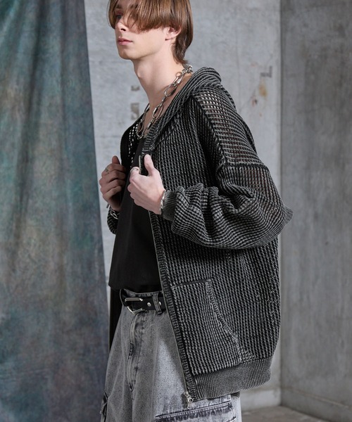 SERACE（セラス）の「【SERACE】Vintage design loose mesh zip parker / ヴィンテージデザインルーズメッシュジップパーカー（パーカー・メンズ・ライトグレー/ブルー/ブラック・L/M/S）」の9枚目の写真