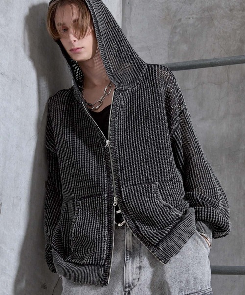 SERACE（セラス）の「【SERACE】Vintage design loose mesh zip parker / ヴィンテージデザインルーズメッシュジップパーカー（パーカー・メンズ・ライトグレー/ブルー/ブラック・L/M/S）」の12枚目の写真