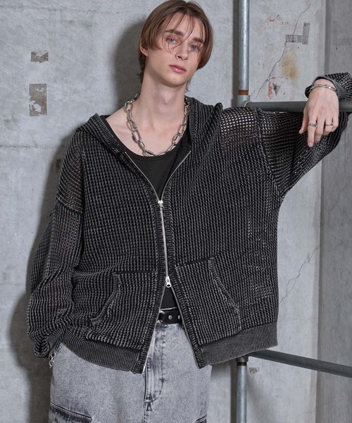 SERACE（セラス）の「【SERACE】Vintage design loose mesh zip parker / ヴィンテージデザインルーズメッシュジップパーカー（パーカー・メンズ・ライトグレー/ブルー/ブラック・L/M/S）」の13枚目の写真