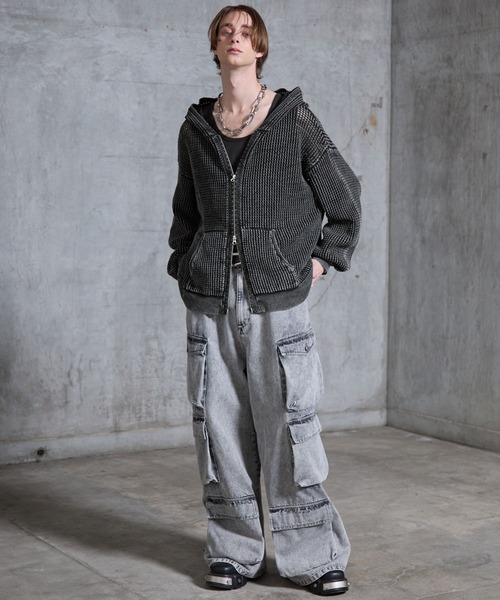 SERACE（セラス）の「【SERACE】Vintage design loose mesh zip parker / ヴィンテージデザインルーズメッシュジップパーカー（パーカー・メンズ・ライトグレー/ブルー/ブラック・L/M/S）」の16枚目の写真