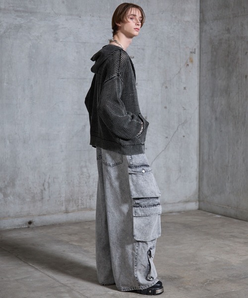 SERACE（セラス）の「【SERACE】Vintage design loose mesh zip parker / ヴィンテージデザインルーズメッシュジップパーカー（パーカー・メンズ・ライトグレー/ブルー/ブラック・L/M/S）」の19枚目の写真