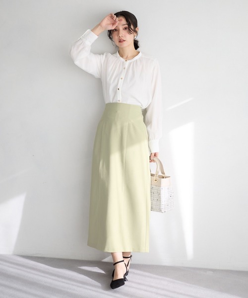 Andemiu(アンデミュウ)の「キリカエIラインスカート639045(スカート・レディース・ネイビー/ライトグリーン/アイボリー・SMALL/MEDIUM)」の4枚目の写真