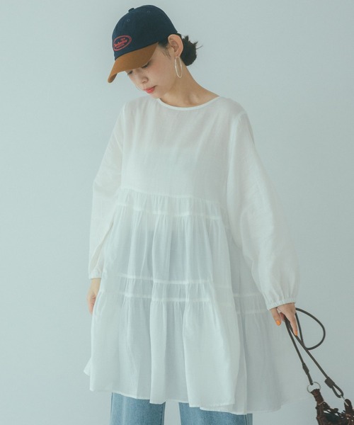 studio CLIP（スタディオクリップ）の「《natural by clip》ダブルフロントCティアードチュニックブラウス（シャツ/ブラウス・レディース・オフホワイト/ブラック/ライトピンク・FREE）」の12枚目の写真