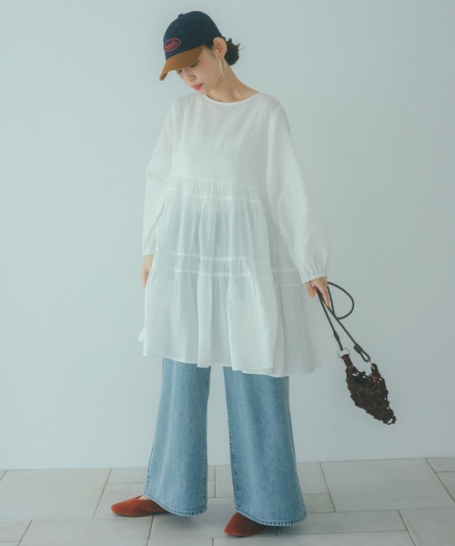 studio CLIP（スタディオクリップ）の「《natural by clip》ダブルフロントCティアードチュニックブラウス（シャツ/ブラウス・レディース・オフホワイト/ブラック/ライトピンク・FREE）」の14枚目の写真