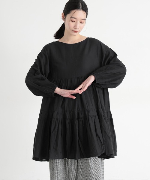 studio CLIP（スタディオクリップ）の「《natural by clip》ダブルフロントCティアードチュニックブラウス（シャツ/ブラウス・レディース・オフホワイト/ブラック/ライトピンク・FREE）」の15枚目の写真