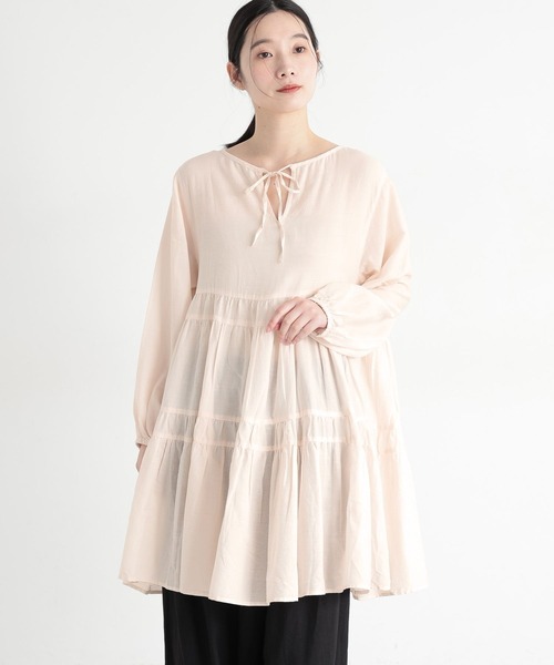 natural by clip》ダブルフロントCティアードチュニックブラウス