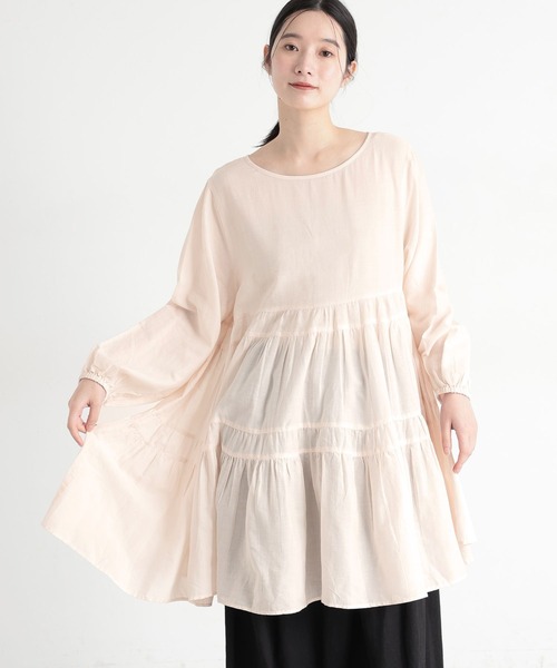 natural by clip》ダブルフロントCティアードチュニックブラウス