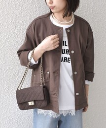 〈洗濯機可能〉デニム ノーカラー ジャケット◇