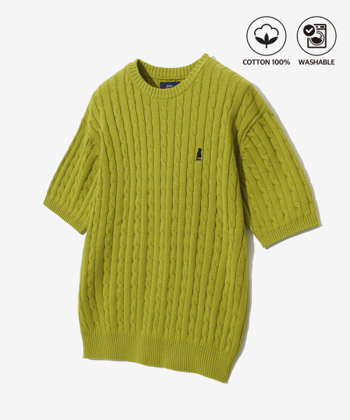 YALE(イェール)の「ヘリテージ ダン ケーブル 半袖ラウンドニット シトラスグリーン(Tシャツ/カットソー・レディース・その他・S/M/L/XL)」の2枚目の写真