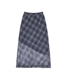 LARTIGENT（ラーティゼン）の「L17 FRILL CHECK LONG SKIRT(NAVY)（スカート）」