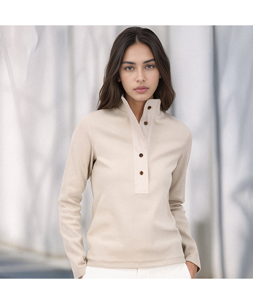 ACUD(アクド)の「Ribbed High-neck Button T-shirt _Beige(Tシャツ/カットソー・レディース・ベージュ・FREE)」の1枚目の写真