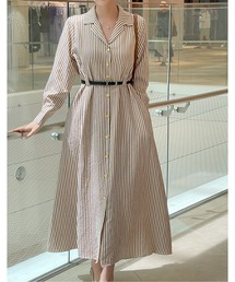 AMAJI（アマジ）の「ストライプ ベルト付きロングシャツワンピース（シャツワンピース）」