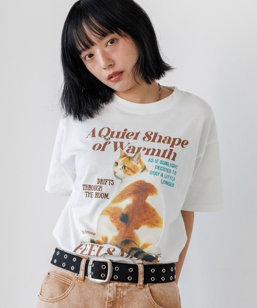 PBLIM（ページボーイリム）の「《UNISEX》レイジーキャットＴシャツ（Tシャツ/カットソー・レディース・オフホワイト/ネイビー・SMALL/MEDIUM）」の3枚目の写真