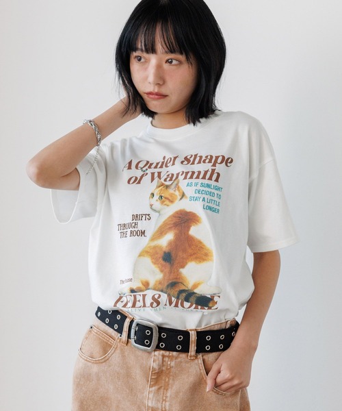PBLIM（ページボーイリム）の「《UNISEX》レイジーキャットＴシャツ（Tシャツ/カットソー・レディース・オフホワイト/ネイビー・SMALL/MEDIUM）」の4枚目の写真