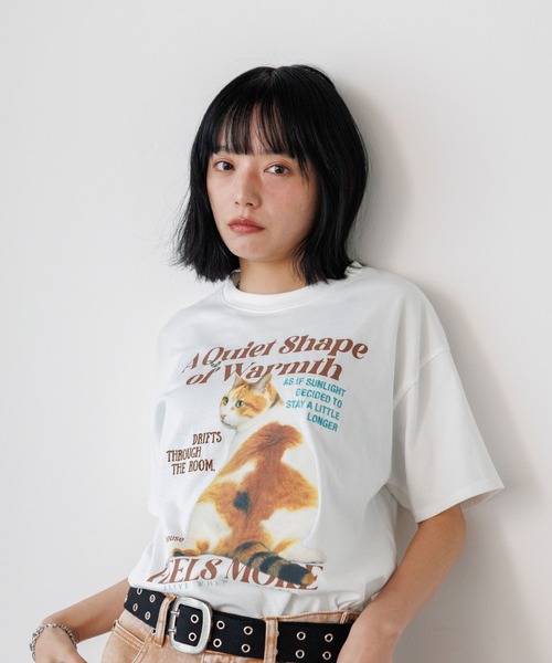 PBLIM（ページボーイリム）の「《UNISEX》レイジーキャットＴシャツ（Tシャツ/カットソー・レディース・オフホワイト/ネイビー・SMALL/MEDIUM）」の5枚目の写真