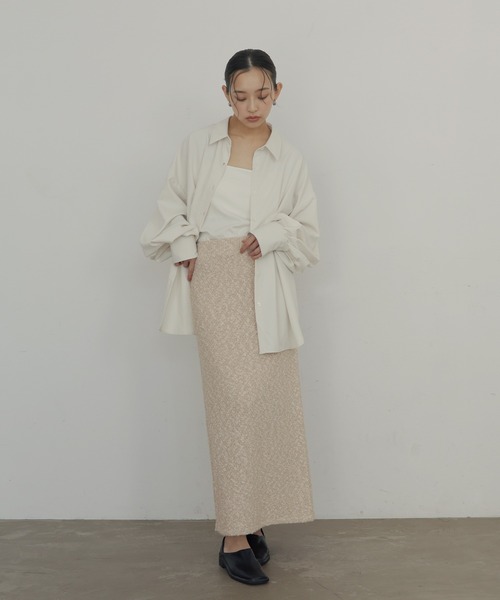 hellam（へラム）の「MIXヤーンスラブニットタイトスカート（スカート・レディース・ホワイト系/ベージュ/ブラック・FREE）」の4枚目の写真