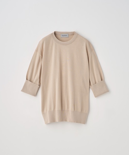 JOHN SMEDLEY（ジョンスメドレー）の「ターンバック５分袖コットンニットプルオーバー（ニット/セーター・レディース・ベージュ系その他4・S/M）」の2枚目の写真