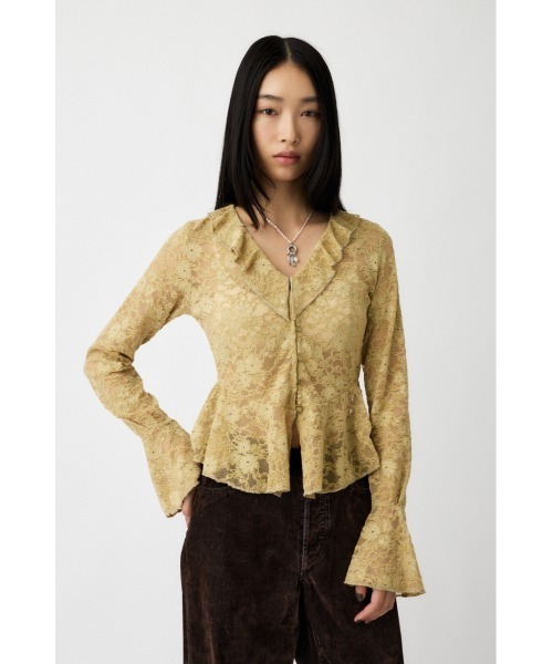 MOUSSY(マウジー)の「FRILL LACE ブラウス(Tシャツ/カットソー・レディース・アイボリー/ライトグリーン/ブラック・FREE)」の1枚目の写真