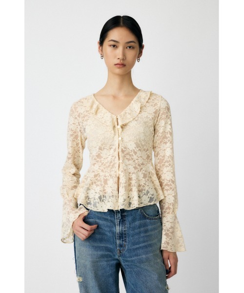 MOUSSY(マウジー)の「FRILL LACE ブラウス(Tシャツ/カットソー・レディース・アイボリー/ライトグリーン/ブラック・FREE)」の2枚目の写真