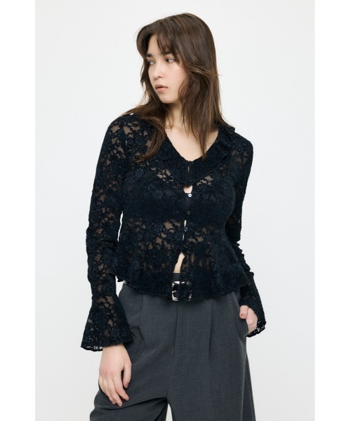 MOUSSY(マウジー)の「FRILL LACE ブラウス(Tシャツ/カットソー・レディース・アイボリー/ライトグリーン/ブラック・FREE)」の10枚目の写真