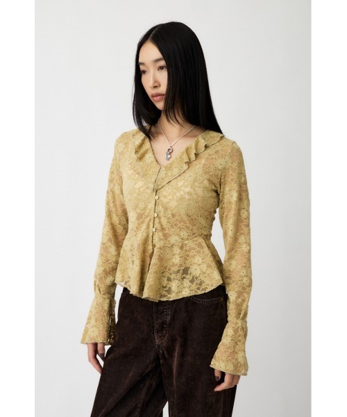 MOUSSY(マウジー)の「FRILL LACE ブラウス(Tシャツ/カットソー・レディース・アイボリー/ライトグリーン/ブラック・FREE)」の4枚目の写真