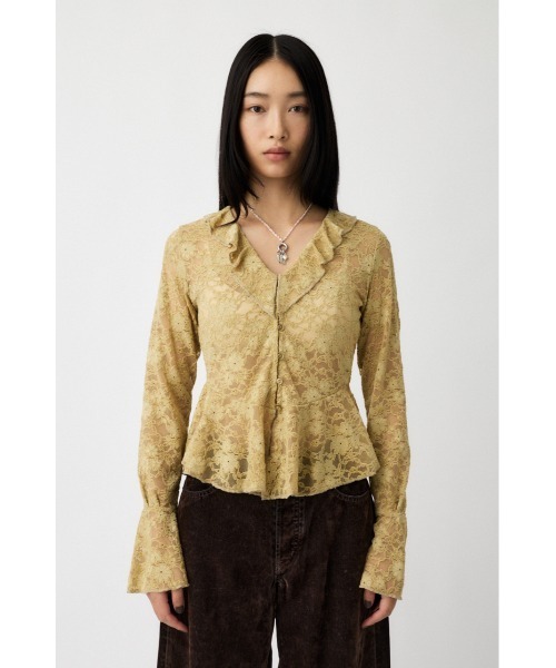 MOUSSY(マウジー)の「FRILL LACE ブラウス(Tシャツ/カットソー・レディース・アイボリー/ライトグリーン/ブラック・FREE)」の5枚目の写真